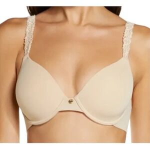 Natori Rose Dream Custom Coverage Underwire Bra Size 38E, 38DD Padded Nude Tan